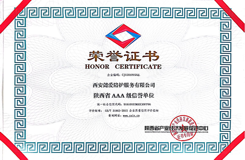 陕西省AAA级信誉单位
